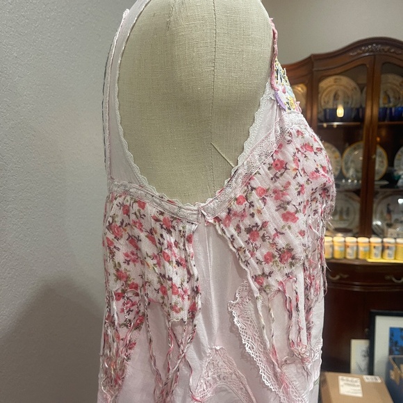 Pink Upcycled Boho Shabby Chic High Low  Dress with  Ruffles & Appliqués, Size M - Picture 8 of 13